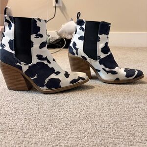 Womens cowprint Ankle block heel Boots
